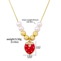 Strawberry necklace with gold chain and pearls, includes size 49.5cm and weight 5.5g info - N01166-05 Red Sparkling Strawberry Pearl Necklace