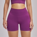 Seamless high waisted yoga shorts in purple knit fabric for fitness and running - Deep Berry Purple