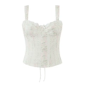 Top bustino con stampa floreale, bordo in pizzo e fiocco in crema e rosa tenue - S / Tops