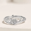 Anello rosa di spine in argento con zircone bianco in design aperto regolabile - Argento 925 / Anello a Rosa da Donna