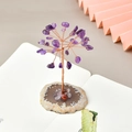 Miniature amethyst crystal tree handcrafted with copper wire on a natural agate base - Amethyst