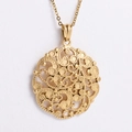 Collana di lusso in acciaio inossidabile placcato oro 18K con ciondolo tondo a fiori traforati - Oro (Con Catena 450*1,6mm)