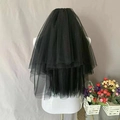 Elegant multi-layered black bridal veil in tulle for weddings and photo shoots - Black Four Layer With Hair Comb