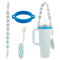 Anello in silicone azzurro e cordino floreale intrecciato per tazze da 40 once - K68824 Set da 3 Pezzi Blu