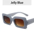 Retro square jelly blue sunglasses with brown gradient lenses for a trendy hip hop look - Jelly Blue Tea Lens