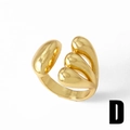 Polished 18k gold plated open ring with unique liquid droplet design in gold finish - Style D-Fluid Teardrop / Gold