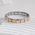 Italian charms elastic bracelet in two-tone stainless steel with golden heart patterns - Solid Double Heart Center Gold (BD-233)