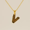 Golden bark-textured letter V pendant necklace in stainless steel for women - Gold Letter V