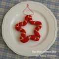 Christmas decoration red star wool felt ornament with gold ribbon and red hanging string - Red With Stars