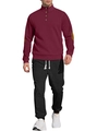 Men's casual tracksuit set featuring burgundy jacquard knit sweater and black joggers - S / Wine Red + Black