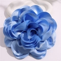 French style 19cm large blue satin fabric flower brooch with layered petals - Blue Gold