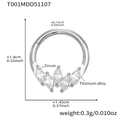 Anello al naso in lega di titanio con cinque zirconi marquise e dimensioni dettagliate - Stile Fila Marquise (T001) / Color Acciaio