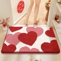 Absorbent plush bathroom mat featuring a cute red and pink heart pattern on white - 40*60cm / Heartbeat
