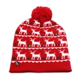 Red Christmas beanie with reindeer, LED lights and white pompom on top for winter holidays - One Size / Red Reindeer Group (LED)