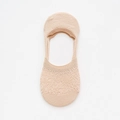 Beige mesh breathable invisible boat sock with non-slip silicone heel and lace detail - Lace Women Boat Socks / Nude