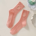 Calze di cotone rosa con ricamo a tulipano e bordo in pizzo arricciato da donna - Taglia unica / Rosa Sakura