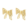 Detail of golden bow-knot stud earrings with intricate hollow mesh texture and metal finish - Hollow Bowknot Style (VE1326 Gold)