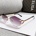 Frameless polygonal sunglasses with purple gradient lenses and golden devil claw metal arms - Gold Frame Gradient Gray Lens