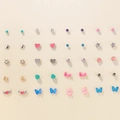 Set of 30 pairs of colorful alloy stud earrings in assorted shapes like hearts and flowers - 20 Pairs Set Flower Butterfly Heart Star