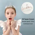Tiara a cigno argento per bambine con strass e perle su sfondo azzurro polvere - 3# Corona di Cigno
