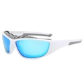 Gepolariseerde sportzonnebril met wit montuur en blauwe spiegelglazen voor wielrennen - Wit Frame Blauwe Spiegel