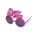 Pink rhinestone Happy New Year party glasses with round dark lenses for celebrations - Rose Red New Year Glasses With Small Holes