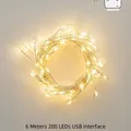6m USB LED fairy string lights with 200 warm white bulbs and brightness control - 6m 200LED USB + Remote / Silver Wire Warm White