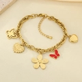 Detail of 18K gold-plated stainless steel bracelet with heart and butterfly charms - Enamel Butterfly Heart Style (KB205151-SXSJ)