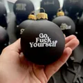 Matte black funny Christmas ornament with white text and a decorative golden hook - Style J - Black Single