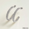 Chic silver C-shape geometric earrings with sparkling rhinestones in a sleek metal finish - PDE1518 Silver + White Rhinestone
