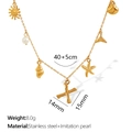 Golden bamboo chain necklace with sea star, pearl, and letter charms in stainless steel - Letter X (XL206)