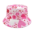 Détail d'un chapeau bob rose à motifs floraux avec coutures de bord renforcées - M (56-58cm) / Rose Foncé Coeur Floral (1#)