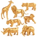 7er-Set goldene Wildtierfiguren mit Löwe, Giraffe und Elefant als Dekoration - Goldenes 7-teiliges Tiermodell-Set