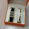 Montre octogonale dorée avec bracelet en cuir noir et gourmette LOVE en coffret - Style 24 (Sans boîte)