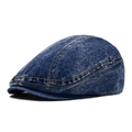Berretto piatto classico in denim lavato blu scuro con cuciture gialle a contrasto - M(56-58cm) / Blu scuro