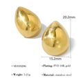 Detailed size specifications for 18K gold-plated teardrop earrings in stainless steel - Gold Brushed Waterdrop