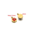 Red cubic zirconia hexagon pendant in golden finish with 1.5mm hole size dimension - 6mm / Hexagon Gold Red