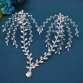 Cerchietto da sposa argento con foglie di cristallo e ciondolo a goccia di strass - Argento