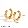 Luxe gold-plated stainless steel hoop earrings with double row cubic zirconia crystals - Gold Base White Zircon (TE60203-G-WT)