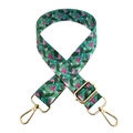 Close-up of tropical flamingo print on adjustable crossbody strap with gold metal hooks - Pink Flamingo (220)