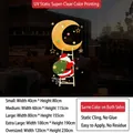 Sticker de Noël électrostatique avec Père Noël grimpant sur une échelle vers la lune - SDUV-475A Père Noël montant sur la lune (Merry Christmas) / Petit (40cm Largeur)