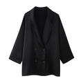 Blazer noir croisé pour femme avec tissu texturé et manches trois-quarts de style moderne - XS / Vêtements d'extérieur / Noir
