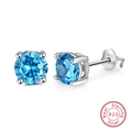 Minimalist S925 sterling silver stud earrings featuring bright blue round gemstones - Lake Blue Gemstone Studs SE84-L / Lake Blue