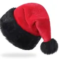 Classic red Christmas hat with black plush faux fur trim and fluffy black pompom detail - 38*28cm / New Red-Black Long Plush Kids