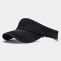 Side view of black denim open top sun hat showing denim texture and curved brim - Adjustable / Black