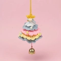 Handmade crochet Christmas tree ornament in pink and blue yarn with a golden bell - Gradient Grey Christmas Car Hanging (With Large Bell)