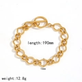 18k gold plated stainless steel chunky chain bracelet with OT toggle clasp, 190mm length - Gold Chunky Chain OT Clasp Retro Style (TB5138)