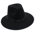 Detailed view of the black felt fedora hat featuring a classic matching decorative band - One Size / Black