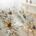 2m PE flocked Christmas garland with warm LED lights and natural pinecones decor - With Light / 2m PE Fallen Snow Garland (T2107)