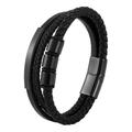 Bracciale multistrato in pelle intrecciata nera da uomo con chiusura magnetica e charms neri - 21cm / Nero